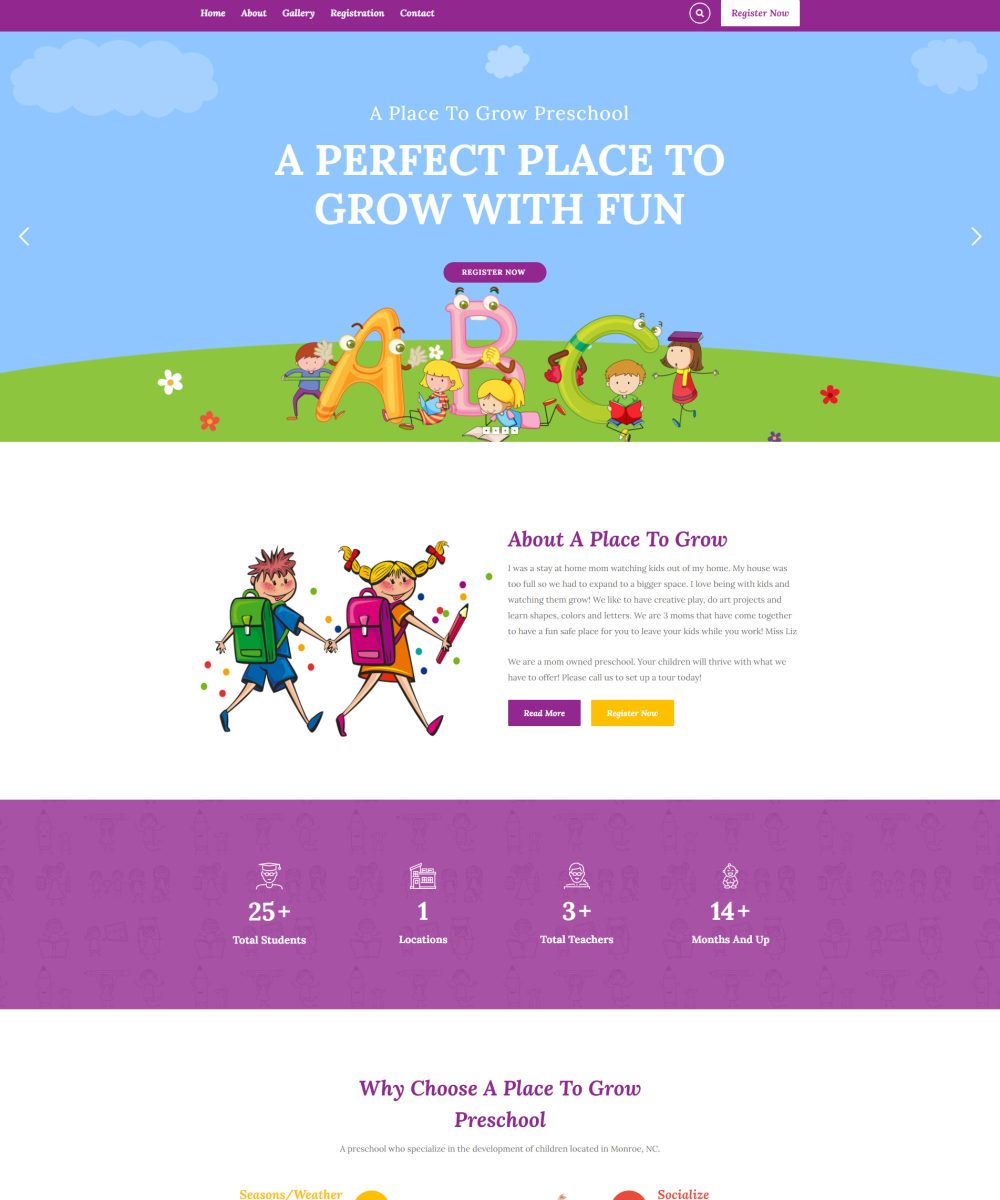 Palmetto Design Firm Portfolio A Place To Grow Preschool Website web design